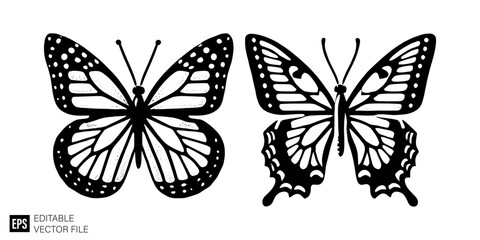 butterfly Isolated vector graphic illustration design in black and white silhouette for clip art templates