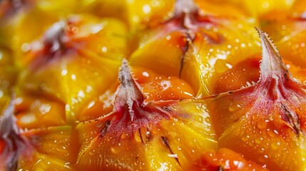 Poster - A detailed close-up of pineapple skin with its unique diamond pattern and vibrant colors, set against a plain, contrasting background for a clean and modern look.