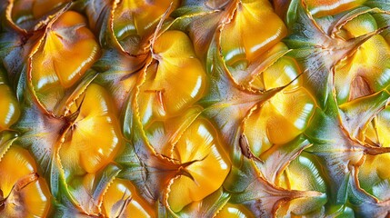 Poster - A detailed close-up of pineapple skin with its unique diamond pattern and vibrant colors, set against a plain, contrasting background for a clean and modern look.