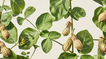 Poster - A detailed shot of a peanut plant's pods and leaves, with the pods partially open to reveal the peanuts, set against a clean background