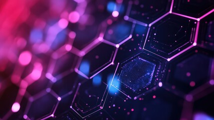Aufkleber - Abstract digital background featuring vibrant hexagonal patterns in pink and blue hues.