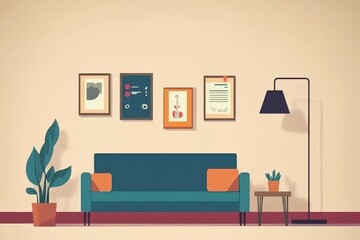 Poster - A stylish, light-filled room with a gray sofa that provides comfort