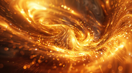 Poster - A mesmerizing abstract backdrop featuring a swirling vortex of gold and silver ribbons that exude dynamic movement and luminous shine.