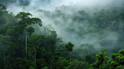 top view rain forest and mist valley mountain fog