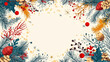 © MK studio - A festive holiday border featuring colorful ornaments, pine branches, and autumn leaves, creating a cheerful frame for seasonal greetings and messages.