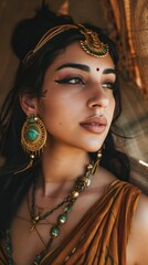 Wall Mural - Beautiful woman in the goddess indus valley civilization beauty style background, ai generated