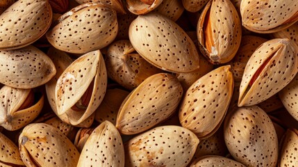 Poster - A heap of raw almonds with their brown shells intact