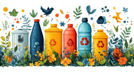 Poster - Illustrative pollution clipart with garbage and pollution symbols