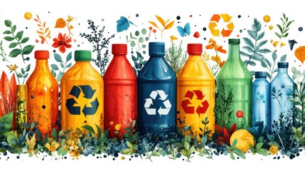 Poster - Illustrative pollution clipart with garbage and pollution symbols