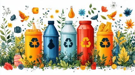 Poster - Illustrative pollution clipart with garbage and pollution symbols