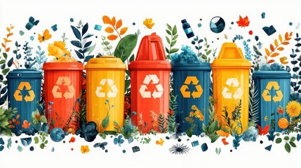 Poster - Illustrative pollution clipart with garbage and pollution symbols
