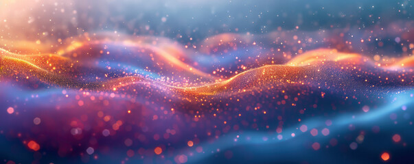 Poster - The background of multi-colored waves dance in the sun, showing a combination of warm and cool colors, creating a calm and enchanting atmosphere with soft, smooth movements and shine.