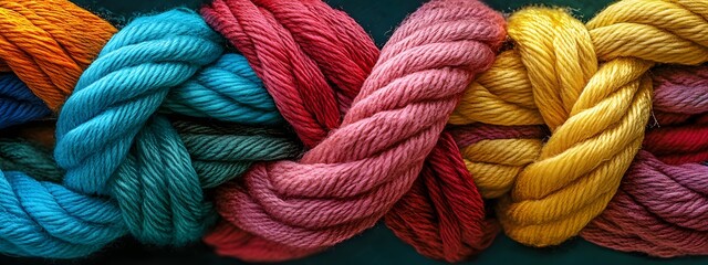 Close-up of colorful ropes interwoven in intricate patterns, symbolizing the strength and unity found within a diverse community