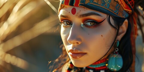 Beautiful woman in the goddess maya civilization beauty style background, ai generated