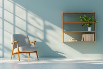 Poster - The interior has an armchair against a blue wall background.