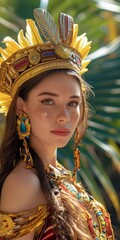 Beautiful woman in the goddess maya civilization beauty style background, ai generated