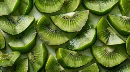Aufkleber - Bright green kiwi fruit pieces arranged in a pattern emphasizing texture