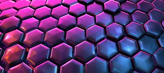 Canvas Print - Purple Geometric Backdrop with Abstract Hexagonal Shapes