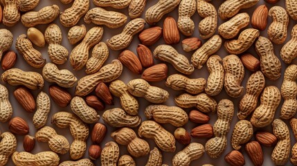 Poster - Close-up of a collection of peanut shells and whole peanuts, arranged to create an interesting texture pattern