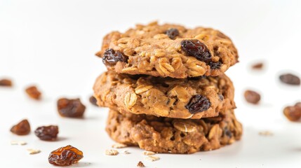 Raisin cookies closeup view isolated over white background