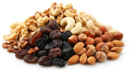 Raisin grain and a variety of nuts closeup view