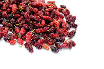 Wall Mural - Fresh mulberry on white background.