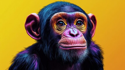 Wall Mural - Chimpanzee Portrait with Vibrant Colors