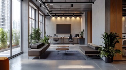 Canvas Print - Sleek and Sophisticated Minimalist Office Space Exuding Professionalism