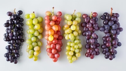Poster - Grapes of different varieties and colors spread out evenly on a flat surface