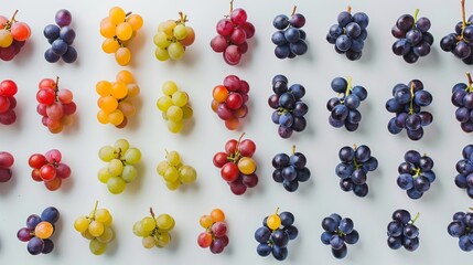 Poster - Grapes of different varieties and colors spread out evenly on a flat surface