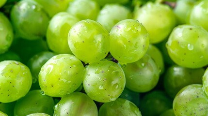 Poster - Green grapes piled together, with a focus on their translucent skin and juicy appearance