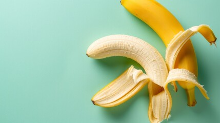 Poster - Half-peeled bananas on a light green background