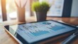 © DREAMERLYN STUDIO - Tablet on a desk displaying a 2025 financial report, complete with growth statistics and analysis, reflecting successful company performance.