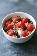 Breakfast cereal with raisin and milk