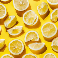 Aufkleber - Lemon background featuring a pattern of lemon wedges and slices with varying textures, creating a visually appealing and fresh design