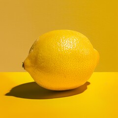 Poster - Lemon background highlighting a single, large lemon with a focus on its detailed surface and vibrant yellow color, surrounded by a minimalistic backdrop