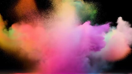 Poster - Colorful powder explosion creates vibrant clouds against a dark background during dynamic activity