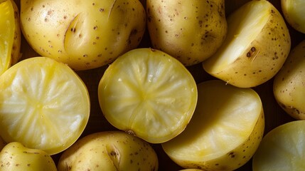 Poster - Potatoes sliced in half showing the starchy interior and rough exterior