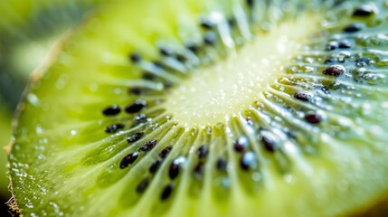 Poster - Sliced kiwi fruit showing vibrant green flesh and black seeds
