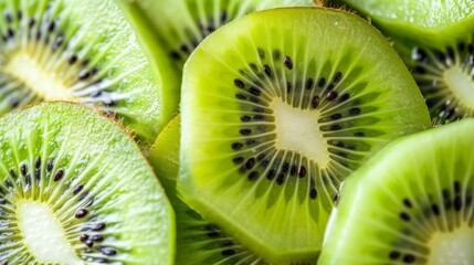 Poster - Sliced kiwi fruit showing vibrant green flesh and black seeds