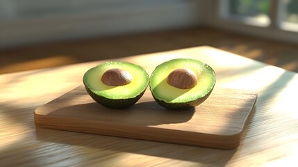 Organic Avocado Halves on Wooden Board 3D