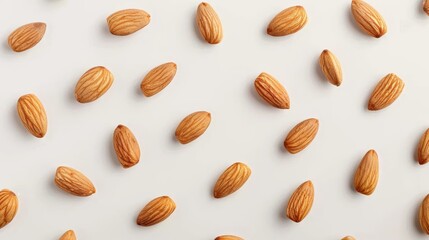 Poster - Top view of almonds spread out evenly on a clean background