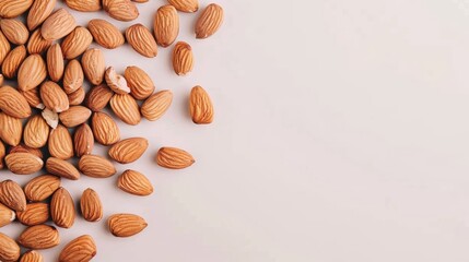 Poster - Top view of almonds spread out evenly on a clean background