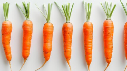 Poster - Top view of multiple carrots arranged neatly on a white background