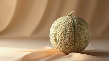 Poster - Whole cantaloupe with a perfectly textured rind, placed against a soft, uniform background to highlight its natural pattern.
