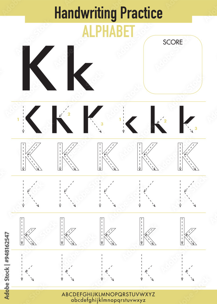 Alphabet Tracing Practice with Uppercase and Lowercase letter K Stock ...