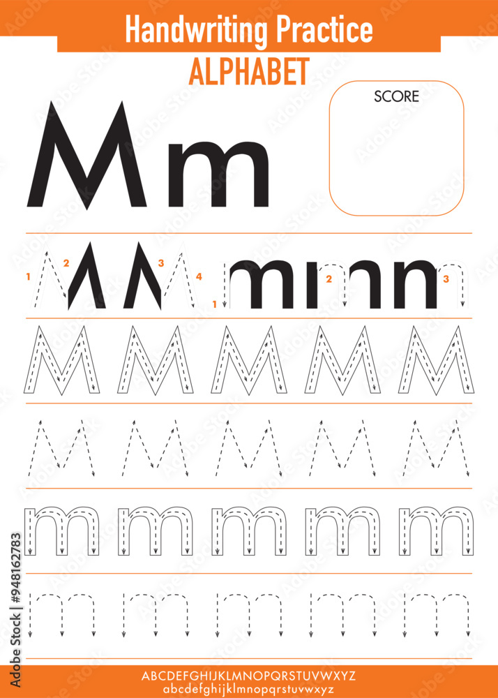 Alphabet Tracing Practice with Uppercase and Lowercase letter M Stock ...