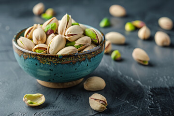 Pistachios in a bowl, healthy snack