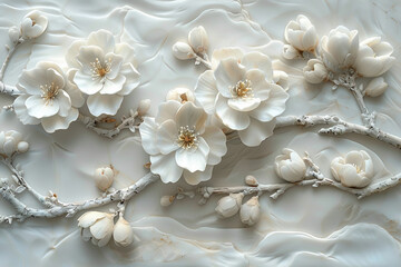 Poster - luxurious white wall design with rococo stucco mouldings created with generative ai technology