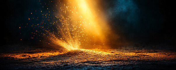 Poster - Vibrant light and dust create a stunning visual effect, capturing a dynamic moment of brilliance and energy in a dark environment.